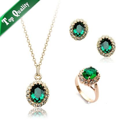 Conjunto banhado a ouro 18K de esmeralda